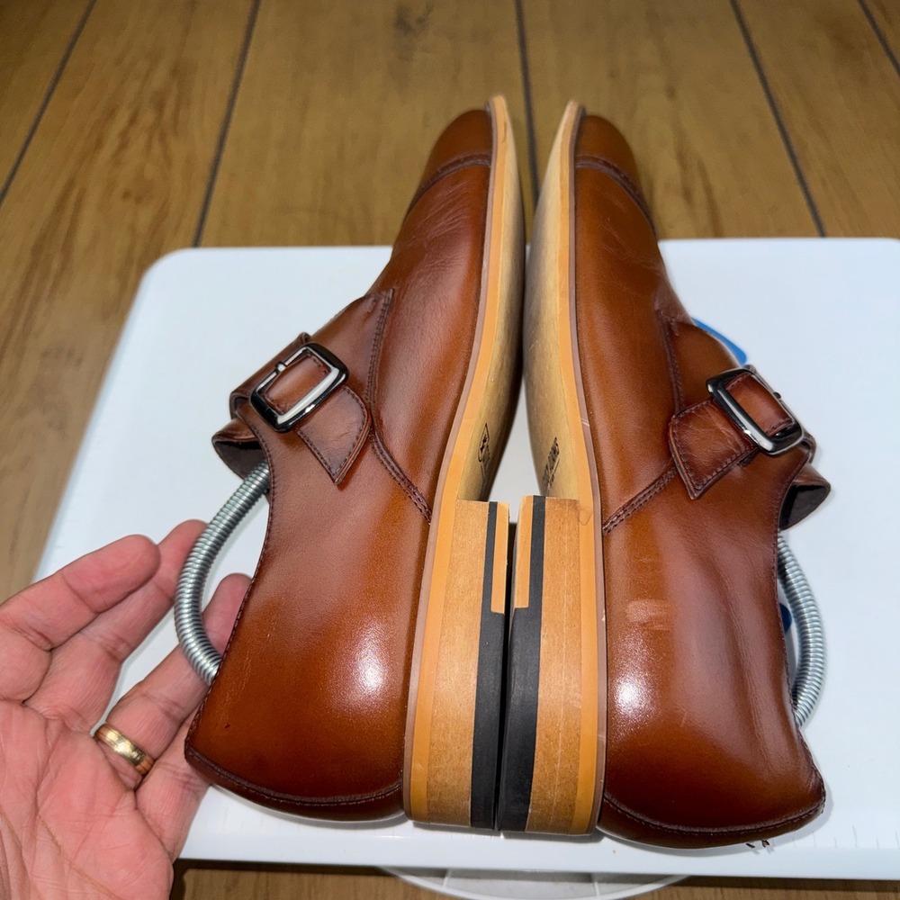 Stacy Adams Mens Cognac Brown Leather Cap Toe Single Monk Strap Shoes 25162-221 - Picture 7 of 16